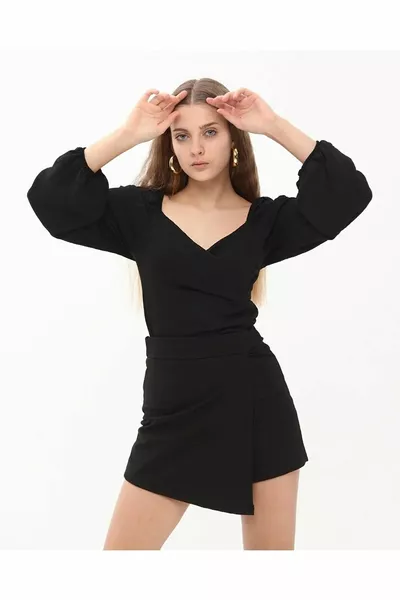 أسود مزدوج الصدر زارا نموذج رفرف برمودا تنورة قصيرة السراويل