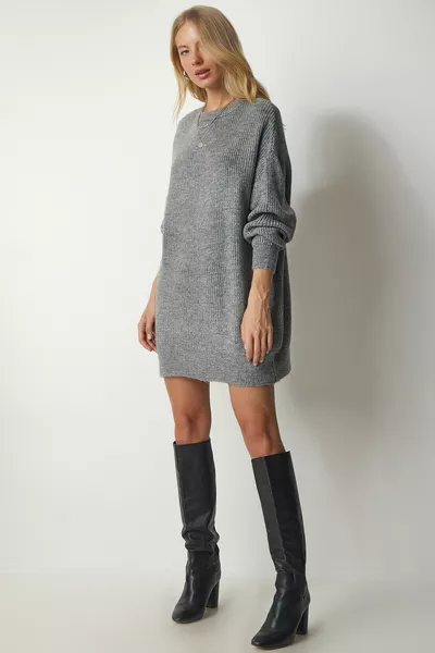 Dames Grijze Oversized Lange Basic Trui 