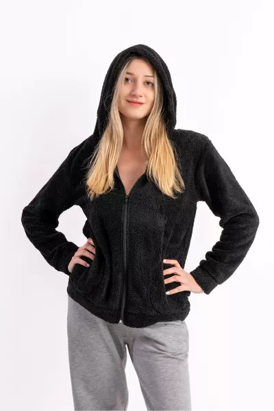 Unisex Hoodie Fleece Welsoft Bont Zwarte Jas