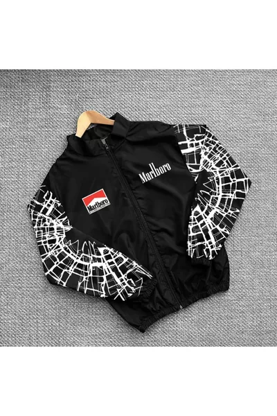 K-Way Nero Oversize Stampato in Tessuto Paracadute Unisex