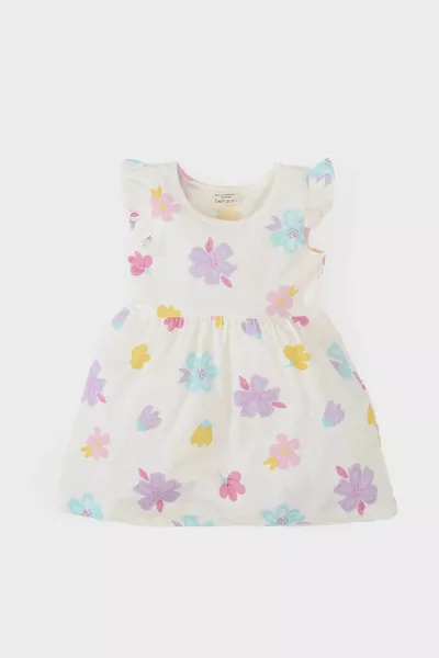 فستان صيفي قصير الأكمام للبنات بنقشة الزهور SM