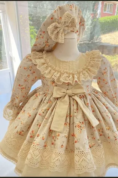 فستان قديم الطراز مزخرف بالزهور - فستان رسمي للأطفال - مناسب لملابس عيد الميلاد من عمر  سنة