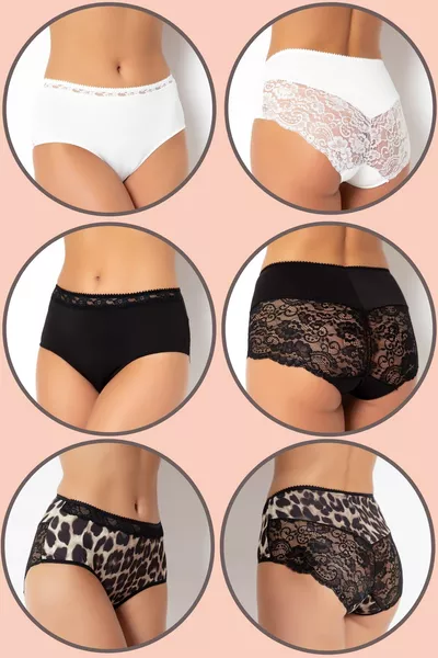 Women's White/Black/Leopard 3-Pack Lace High-Waist Plus Size Briefs 