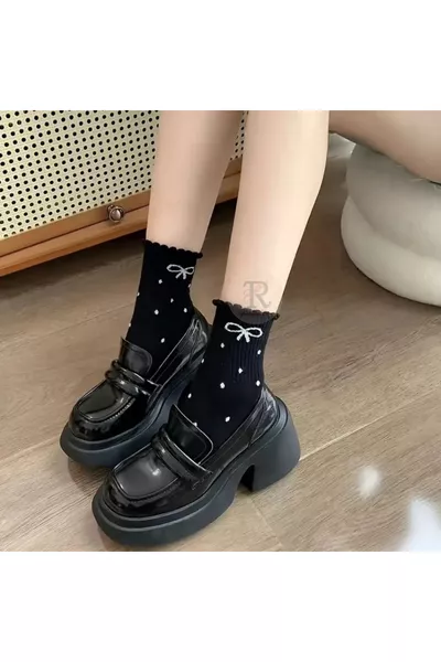 4 paia di calze da donna con fiocco a pois, calze college da donna