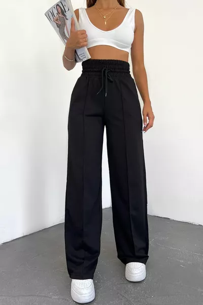 Pantaloni della tuta da donna neri a vita extra alta con gamba larga