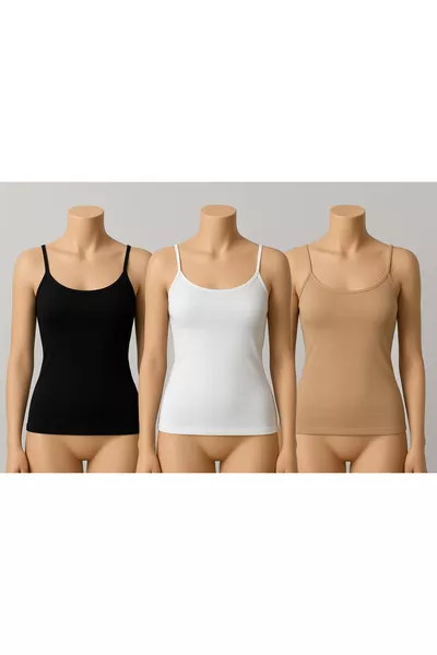 Дамски потник с черно-бял цвят, ликра, с тънки презрамки, комплект от 3 броя