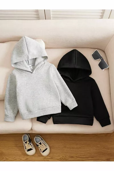 Kids' 2-Pack Black-Grey Oversized Unisex Hoodie Sweatshirt
