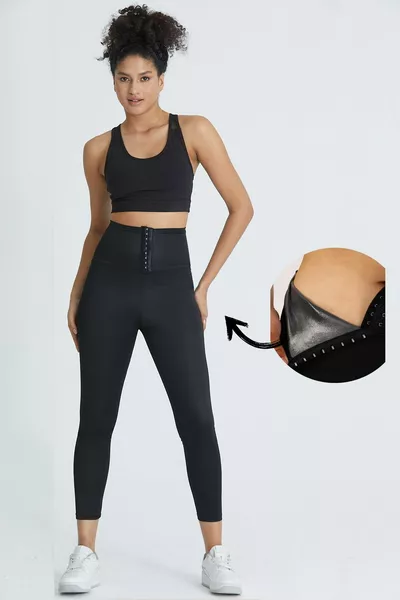 Sıkılaşma Sağlayan Yüksek Bel Agraflı / Kopçalı Tayt