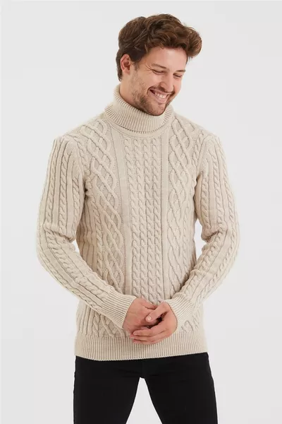 سترة صوفية رجالية بيج بنقشة s