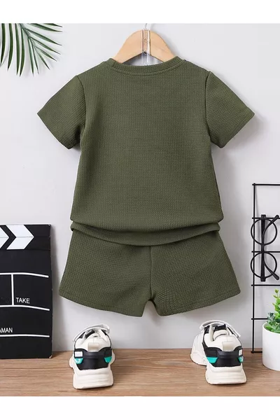 طقم صيفي قطني من قطعتين بنقشة الوافل مع تفاصيل الجيوب