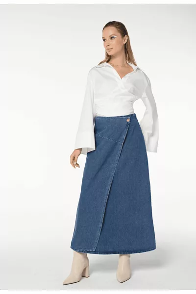 تنورة جينز بدرجة متوسطة لون لورديس