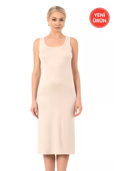 Özkan  Women's Premium Fabric Viscose Knee-Length Long Stretch Comfortable Thick Strappy Jumpsuit Dress Slip