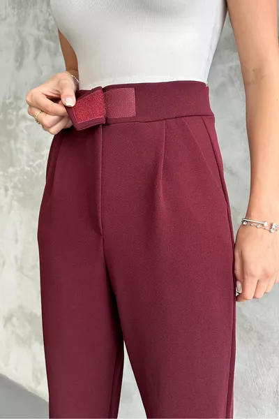 Burgundy Women's Palazzo Pants with Stretch and Velcro Closure