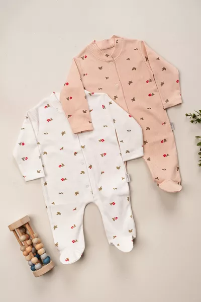 Organischer Baby Mädchen 2-teiliges Strampler Set mit Blumenmuster Neugeborenenkleidung 1-3-6 Monate 2-teilig Baumwolle