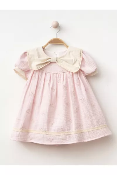 فستان رضّاعات بناتي بنقشة فيونكة مع ياقة