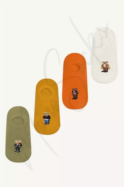 جوارب سنيكرز غير مرئية على شكل دب تيدي، مجموعة من 4