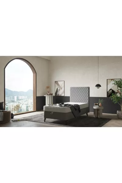 طقم سرير ارتوپيدي فاخر مع قاعدة ورأس سرير - أنثراسيت