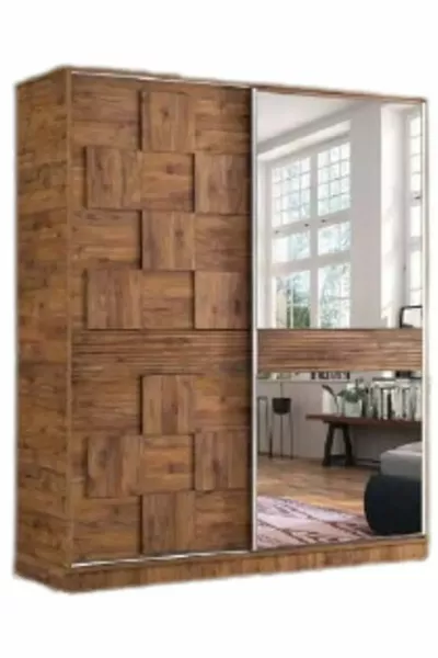 Pamukkale  X  X  Sliding Wardrobe-walnut-with mirror-free Shipping and Assembly