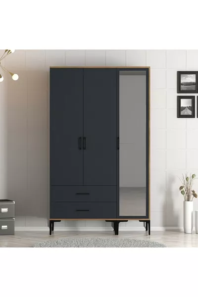 خزانة ملابس رملية بثلاثة أبواب - أنثراسيت