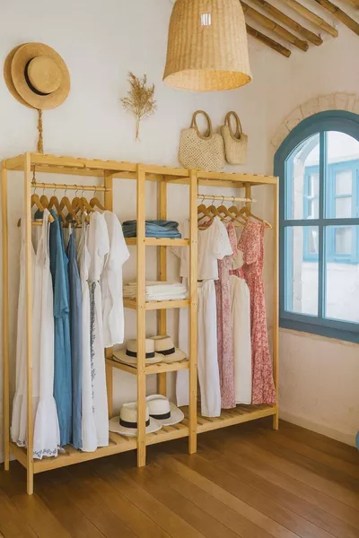 Wooden Open Wardrobe with 2 Hangers  cm Multi-Purpose Cabinet % Solid Pine Wood