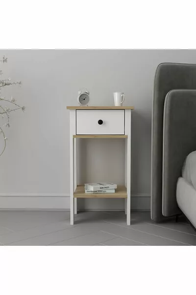 خزانة جانبية لوفيا بدرج واحد من خشب البلوط الأبيض