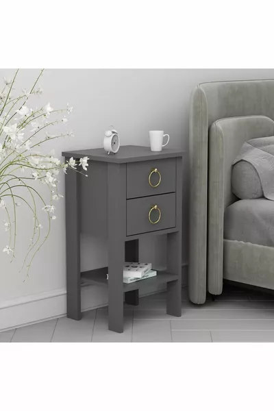 منضدة جانبية من مندوسي موبليا بدرجين مزدوجين بمقابض ذهبية وأنثراسايت