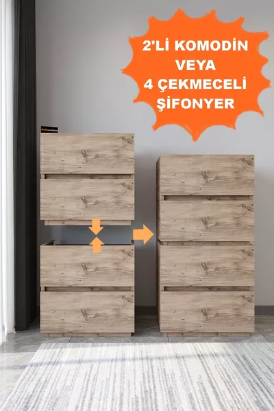  Galata 4 Çekmeceli Patentli Çam Renkli Şifonyer Yatak Odası Bebek Odası Komodin