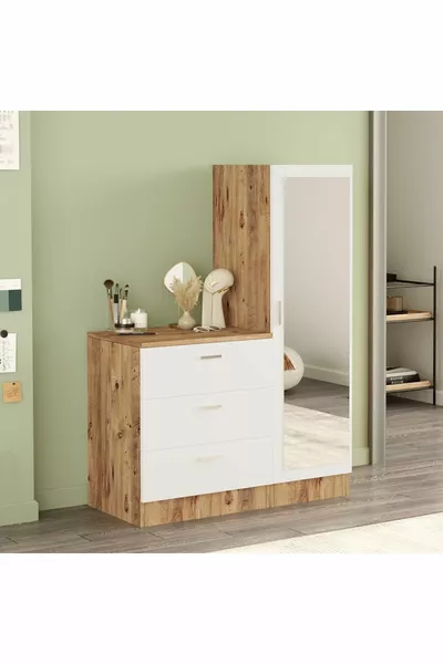 Nancy Mirrored Dresser Wardrobe Pine-White