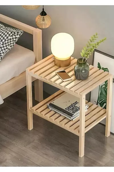 طاولة جانبية من الخشب الطبيعي