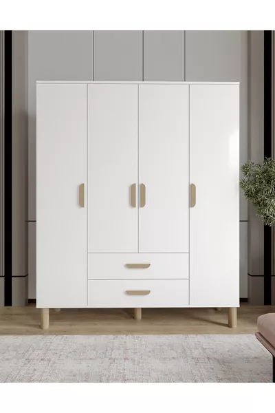 دولاب ملابس أبيض من MDF من ماركة غونيش، بأربعة أبواب ودرجين