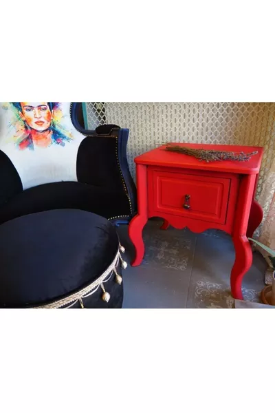 Red Distressed Single-Drawer Nightstand