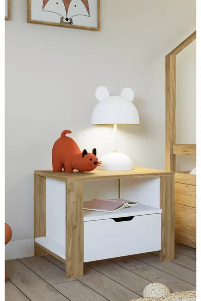 Comodino Nisan con cassetti Bianco-noce chiaro