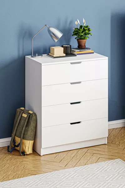 Lento 4-Drawer Dresser White for Bedroom and Baby Room