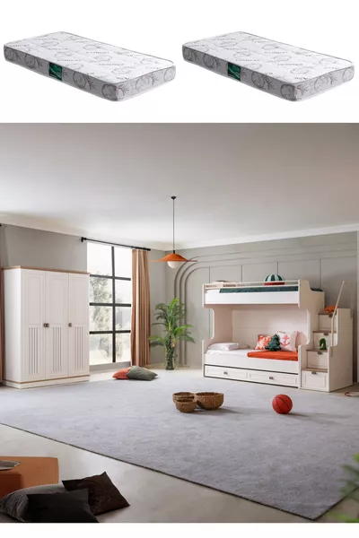 سرير بطابقين، سرير Zenit Plus مع سرير أطفال، خزانة بثلاثة أبواب، مرتبتان مريحتان