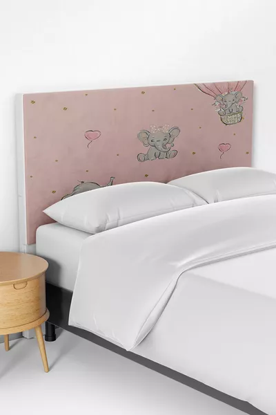Heart and Elephant Pattern Kids Bed Base Headboard Cover