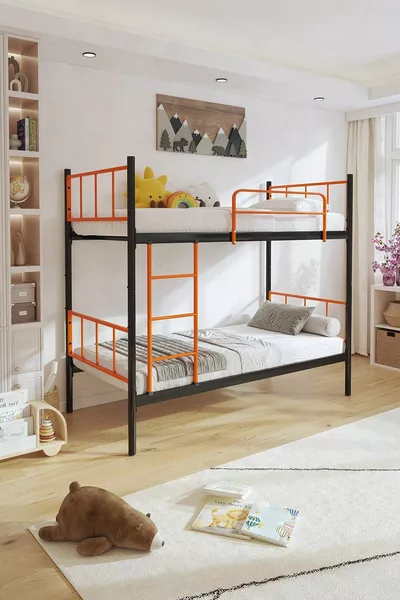 سرير طابقين معدني قابل للفصل باللون البرتقالي متوافق مع السرير تيكنو