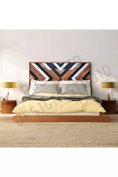 رأس سرير مزدوج مصنوعة يدوياً من الخشب العرقي