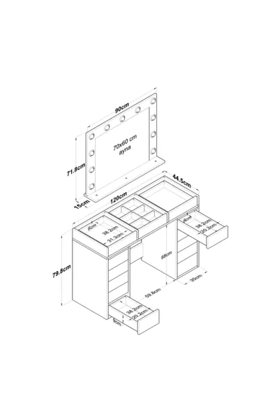 Rani Coiffeuse de Coulisse avec Miroir et Lumières Hollywood, Table en Verre, Organisateur de Bijoux, Blanc