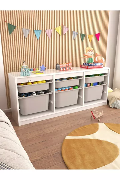 Tidy Multi-Purpose Toy Cabinet White Body with Gray Baskets