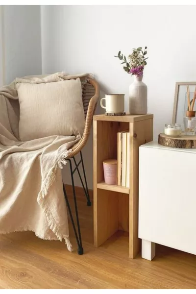 Houten Nachtkastje Zijtafel Bedtafel Nachtkastje met Plank en Compartiment voor Smalle Ruimtes