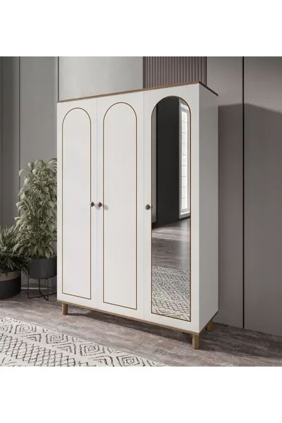 3-Deurs 2-Laden Spiegelende Boheemse Kast, Kledingkast Wit - Helemaal van MDF van Topkwaliteit