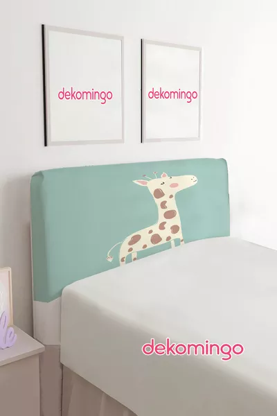 AQUA GREEN GIRAFFE CLOUD PATTERN BED BASE AND HEADBOARD COVER (SINGLE)