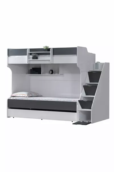 Кровать-чердак, Кардем с ярусной кроватью - Антрацит, 3 штуки с комфортным матрасом