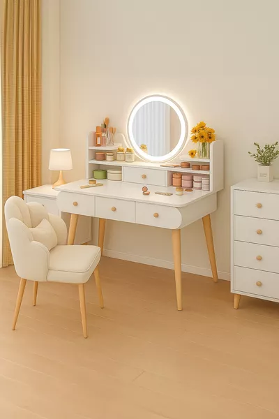 First-Class Quality (% MDF) Modern Makeup Table with Aura LED Lighted Mirror, Dressing Table (B)