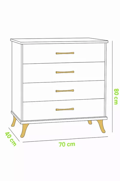 نينّا موبيليا جولد 🌟 خزانة حديثة بأربع أدراج – مساحة تخزين واسعة، تصميم أنيق