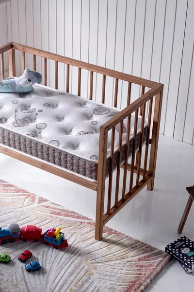سرير بامبو، سرير أطفال، سرير مهد، مبطن إسفنجي أرثوبيدي مع قماش محاك - سم