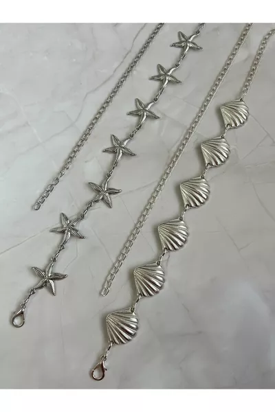 طقم حزام سلسلة مزدوج بتصميم نجمة وصدفة للجسم والخصر والفستان والبنطال والتنانير