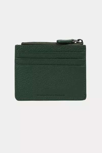 Portefeuille unisexe en cuir véritable avec compartiment à monnaie zippé et porte-cartes, vert