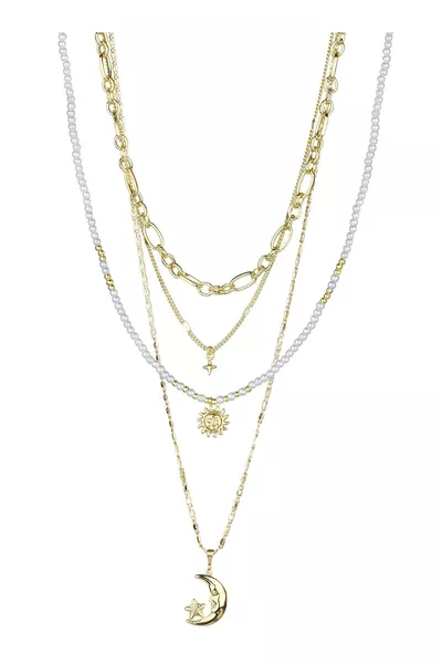 طقم سلسلة قلادة بأربع طبقات بنجوم وقمر وشمس