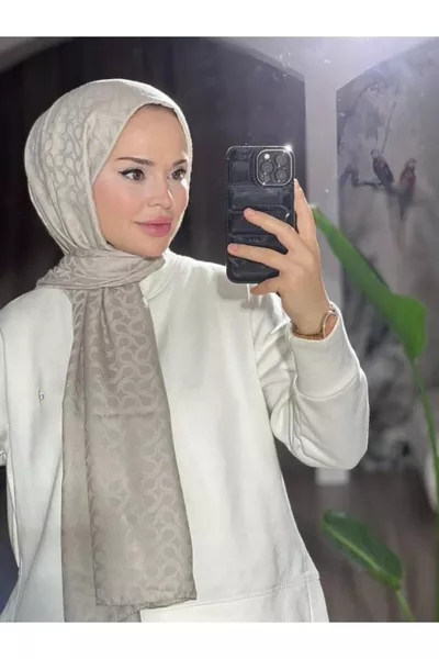 Sciarpa in seta jacquard con motivo a fioritura Valor, colore pietra